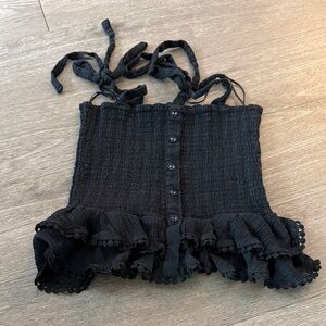 Lost + Wander Black Ruffled Crop Top